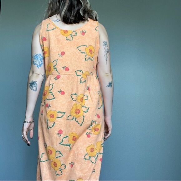 Vintage 90s Styleworks Novelty Fruit Peach Summer Maxi Tank Cotton Dress Sz L - Picture 9 of 14